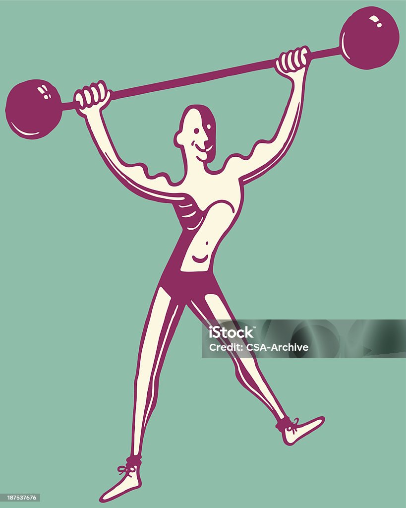 Skinny Man Lifting Barbell Over Head - Grafika wektorowa royalty-free (Mężczyźni)