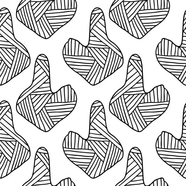 Vector illustration of Thin line abstract seamless pattern with doodle striped uneven round stains