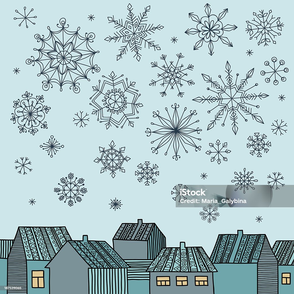 Maisons et flocons de neige - clipart vectoriel de Abstrait libre de droits