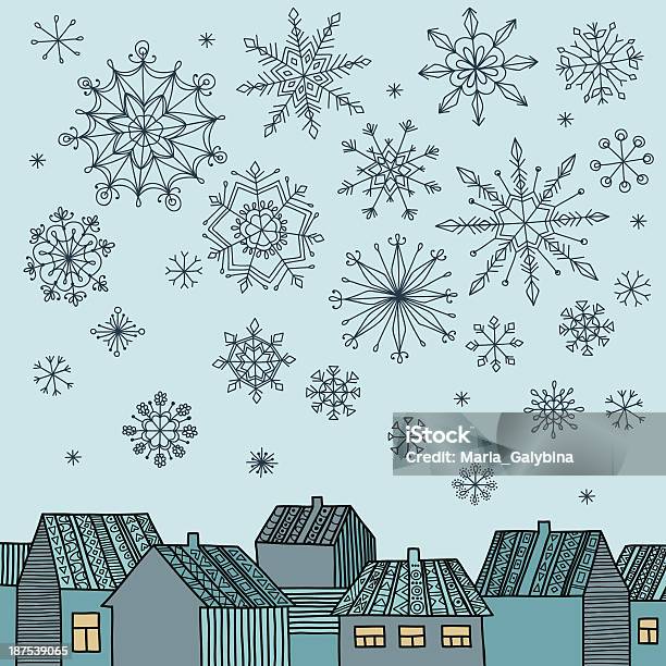 Maisons Et Flocons De Neige Vecteurs libres de droits et plus d'images vectorielles de Abstrait - Abstrait, Art, Art et Artisanat