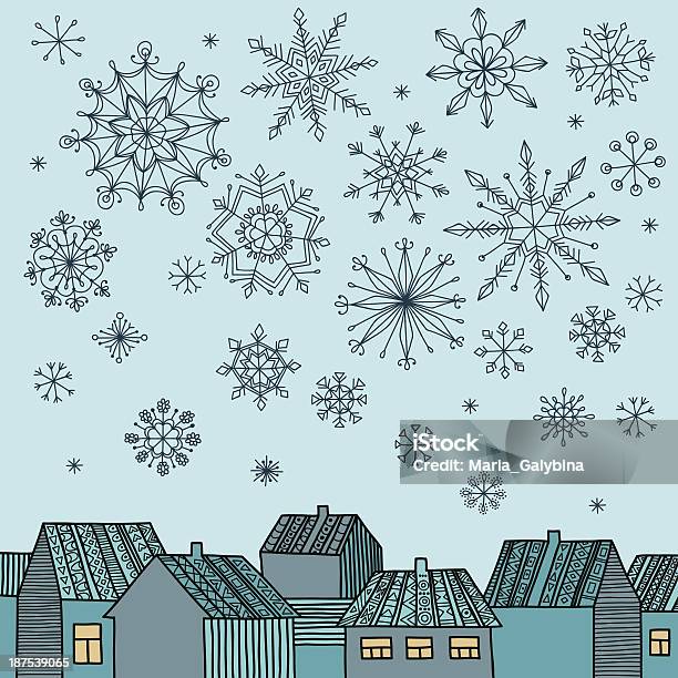 Casas E Flocos De Neve - Arte vetorial de stock e mais imagens de A nevar - A nevar, Abstrato, Ao Ar Livre