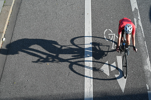 Bicycle lane on a street in the center of Hamburg, Germany