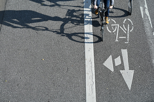 Bicycle lane on a street in the center of Hamburg, Germany