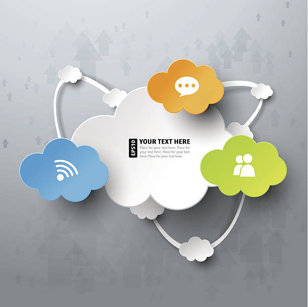 illustrazioni stock, clip art, cartoni animati e icone di tendenza di cloud computing, illustrazione vettoriale colorato - infographic vector sharing arrow sign