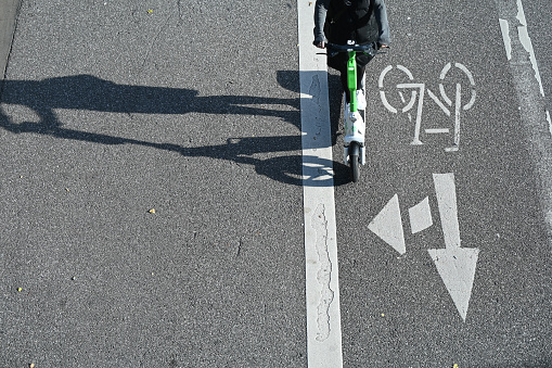 Bicycle lane on a street in the center of Hamburg, Germany