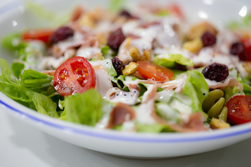 A Healthy Salad with Ham and Nuts, ready to eat, Portugal.