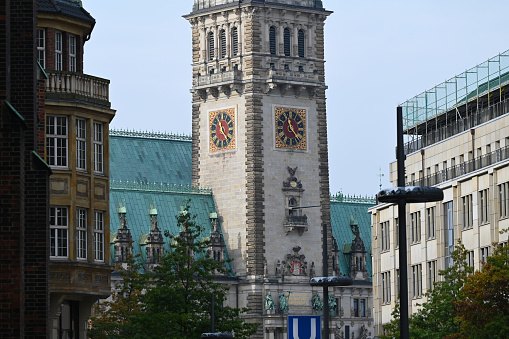 The Hamburg Town Hall, the seat of the Hamburg Citizenship and the Senate of the Free and Hanseatic City of Hamburg. The architecturally magnificent building on the Kleine Alster was built between 1886 and 1897 in the historicist style of the North German Neo-Renaissance