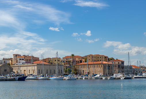 A picture of the Old Venetian Port of Chania, the Grand Arsenal and the Chania Old Town Marina.