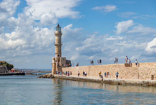 The Venetian lighthouse of Chania on the main harbour
