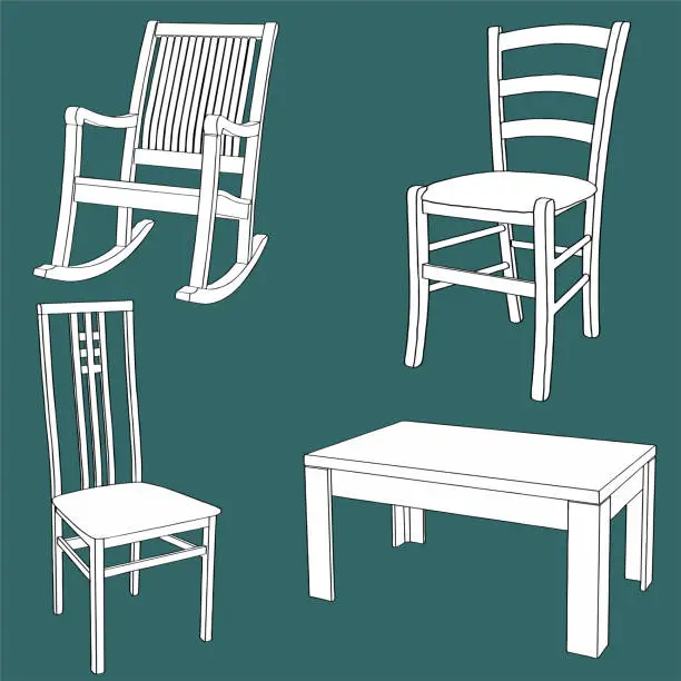 Vector illustration of Set of furniture on the chalk board