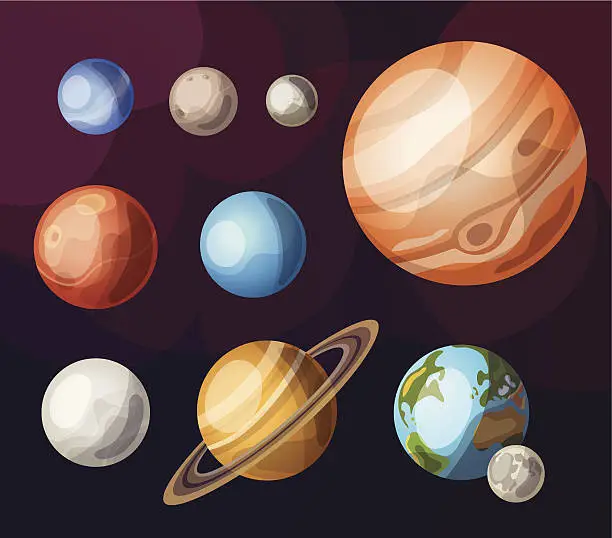 Vector illustration of Set of planets in solar system