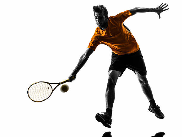 istock Man playing tennis on a white background 187542211
