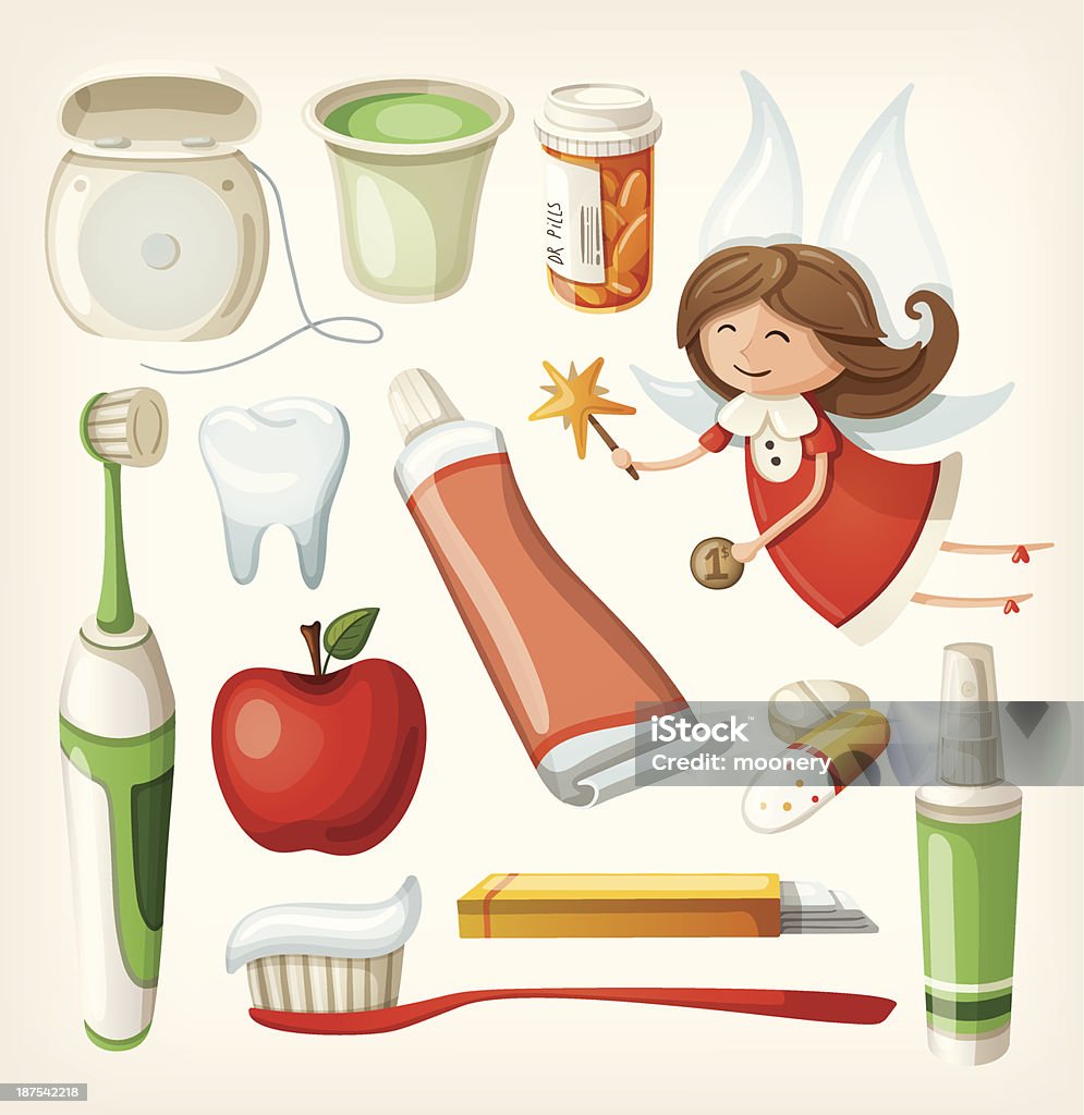 Set of items for keeping your teeth healthy Tooth Fairy - Fictional Character stock vector