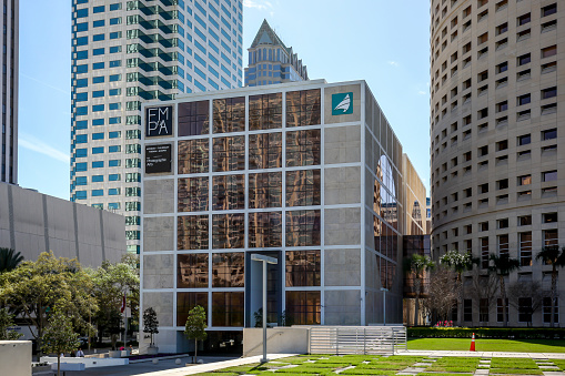 Tampa, Fl, USA- February 23, 2020: The Florida Museum of Photographic Arts (FMoPA) building in Tampa, Fl, USA. FMoPA exhibits works by nationally and internationally known photographic artists.