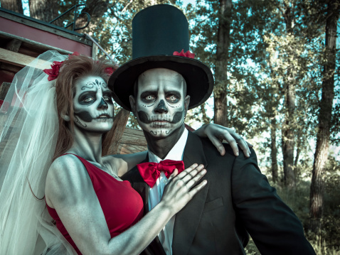 Day of the dead skeleton bride and groom