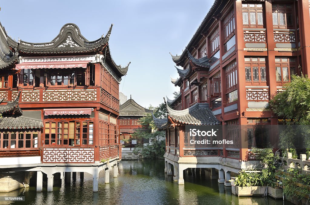 Old Chinatown in Shanghai Beautiful scene surrounded by river of traditional Chinese architecture Shanghai Stock Photo