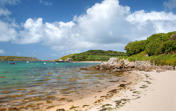 Tresco, Isles of Scilly Looking towards the quay at New Grimsby, Tresco, Isles of Scilly, Cornwall, England. tresco stock pictures, royalty-free photos & images