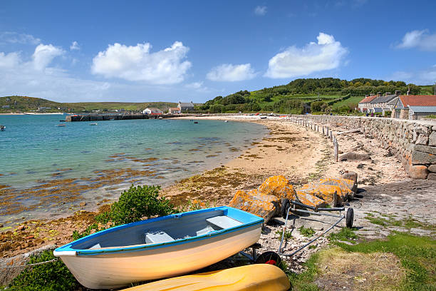 Tresco, Isles of Scilly Looking towards the quay at New Grimsby, Tresco, Isles of Scilly, Cornwall, England. isles of scilly stock pictures, royalty-free photos & images