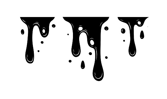 Black paint oil dripping graphic element. Current ink paint down liquid. Paint flows.
