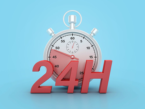 3D Stopwatch with 24 Hours Text - Color Background - 3D Rendering