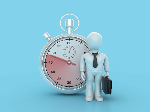 3D Stopwatch with Cartoon Business Character - Color Background - 3D Rendering