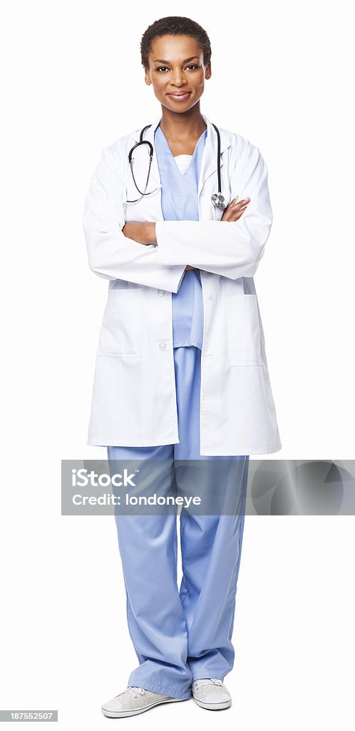 Afro americano medico femmina fiducioso lavoratore isolato - Foto stock royalty-free di Medico