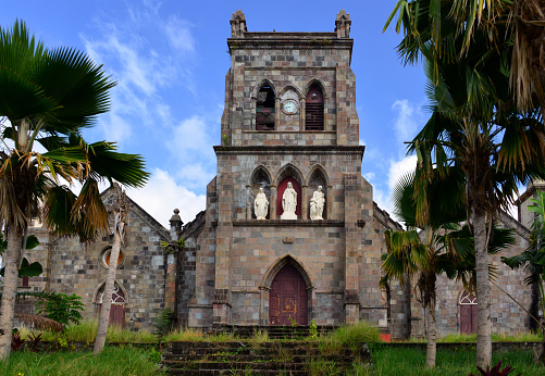 Roseau, Commonwealth of Dominica: Cathedral of Our Lady of Fair Haven of Roseau aka Our Lady of Bon Port - see of the Diocese of Dominica, suffragan diocese of the Archdiocese of Castries, Saint Lucia - designed in Gothic Romanesque revival style, completed in 1916 - Virgin Lane.