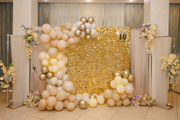 istock wedding reception .Glowing and golden shine 1875539684