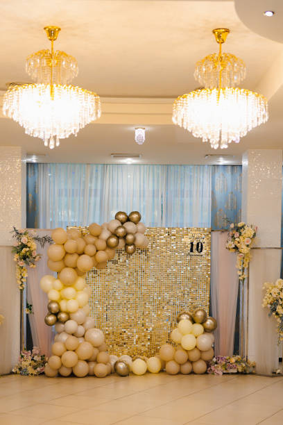 istock wedding reception .Glowing and golden shine 1875539685