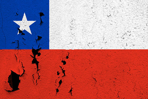 Flag of Chile The flag of Chile painted on a cracked and peeling wall. construction material torn run down concrete stock pictures, royalty-free photos & images