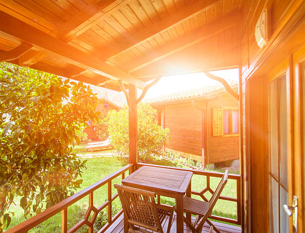 istock Small wooden cabins on a sunny day 187557014
