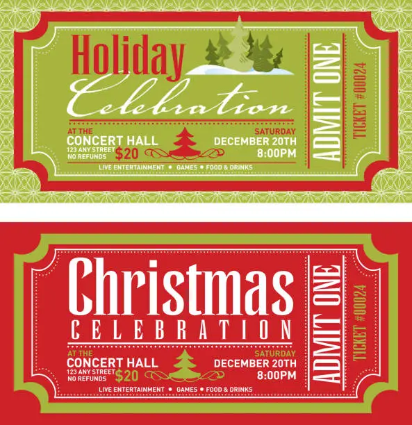 Vector illustration of Set of Christmas concert tickets templates