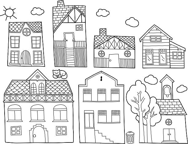 doodle houses vector art illustration