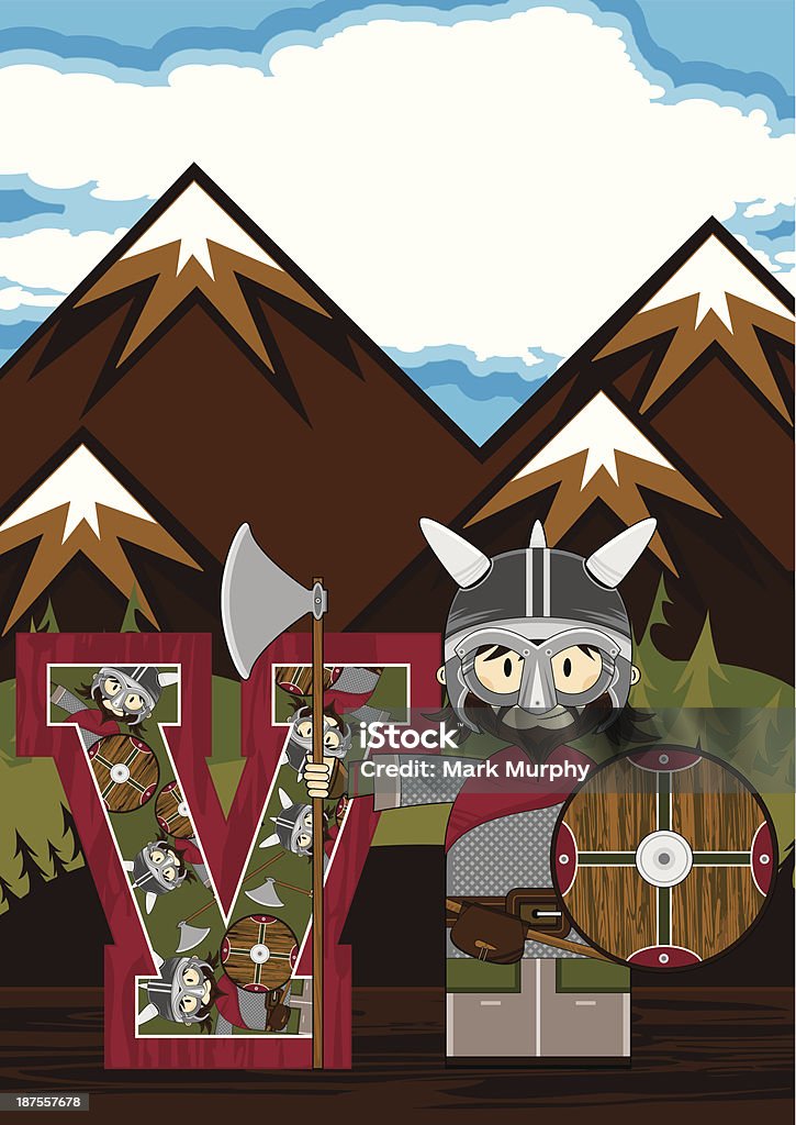 Linda Viking Warrior aprendizaje letra V - arte vectorial de Accesorio de cabeza libre de derechos