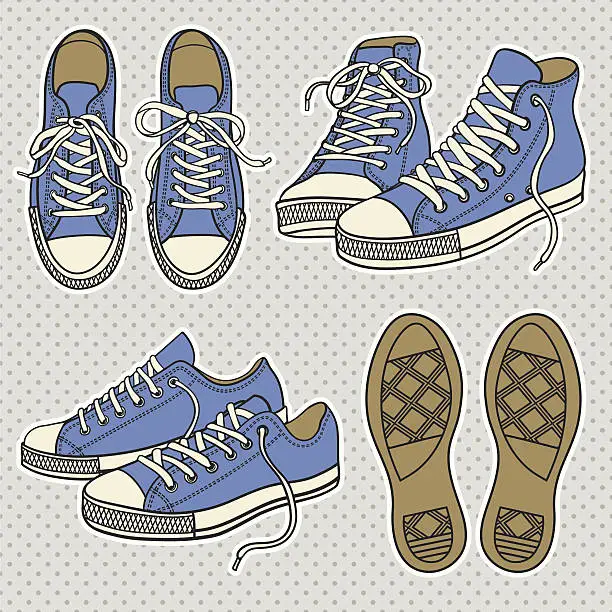 Vector illustration of Vector set of bright sneakers isolated on white