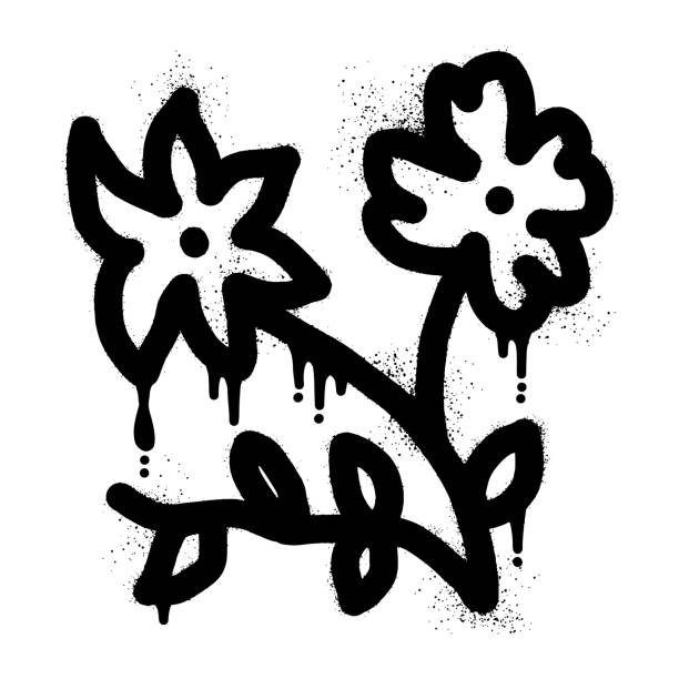 ilustraciones, imágenes clip art, dibujos animados e iconos de stock de graffiti de flor de cerezo con pintura en aerosol negra - japanese maple maple tree leaf backgrounds