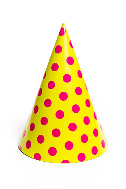 istock Yellow party hat with red dots isolated on white background 187560153