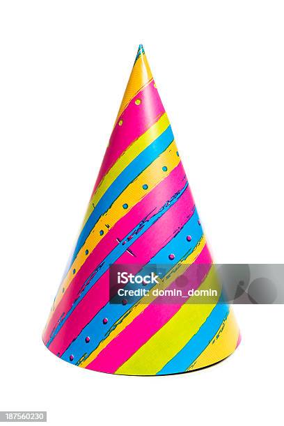 Colorful Party Hat With Striped Pattern Isolated On White Background Stock Photo - Download Image Now