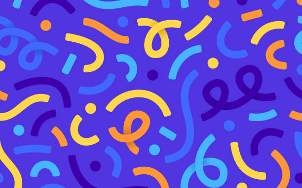 Confetti Celebration Abstract Geometric Excitement Shapes Background Celebration party abstract shapes geometric lines background. purple vintage backgrounds stock illustrations