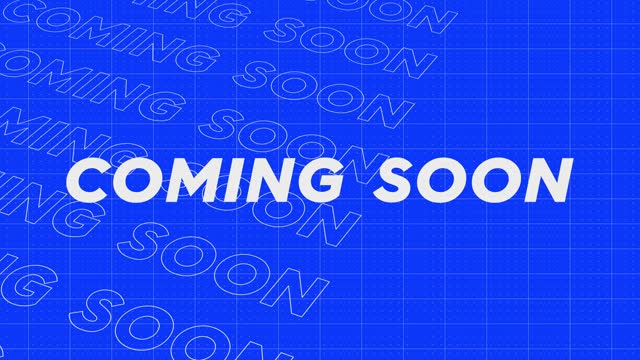 Coming Soon blue title rows stream up seamless attractive background. Creative promotion advertising sport design. Promo title dynamic animation loop.