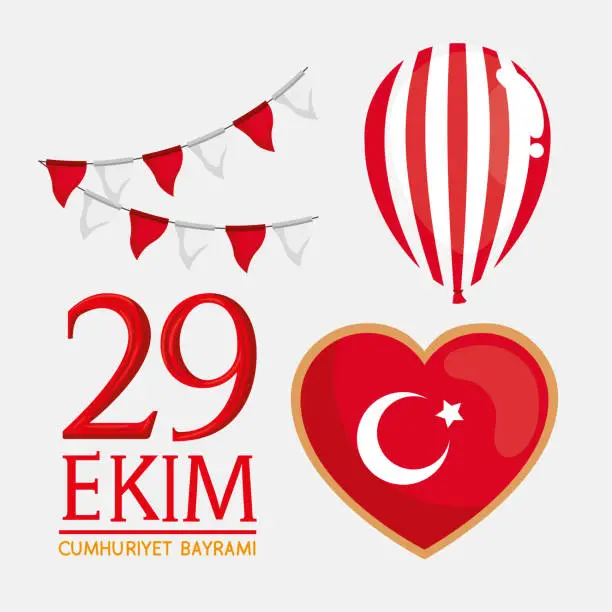 Vector illustration of 29 ekim bayrami lettering postcard