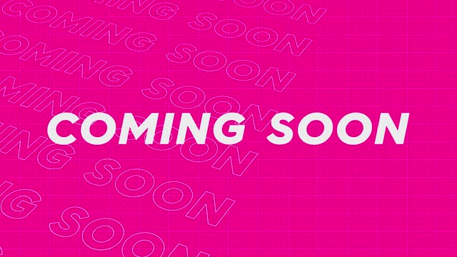 Coming Soon pink creative promotion advertising sport design. Promo title dynamic animation loop. Title rows stream up seamless attractive background.