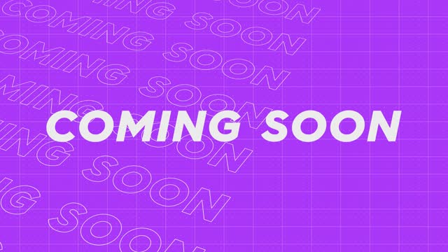 Coming Soon violet promo title dynamic animation loop. Title rows stream up seamless attractive background. Creative promotion advertising sport design.