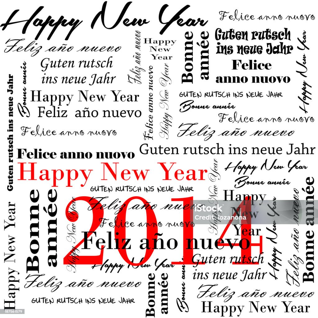 Frohes neues Jahr 2014 Text in vielen Sprachen - Lizenzfrei 2014 Stock-Foto