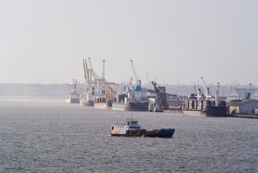 Large commercial ships docked in Maputo Harbour