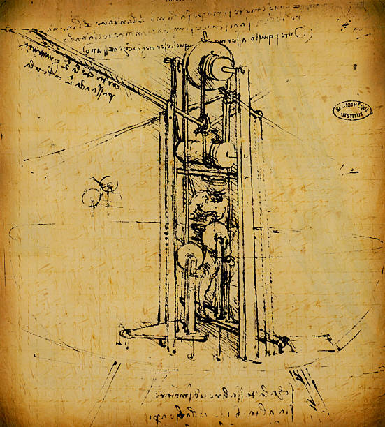 늙음 엔지니어링 그림이요 - leonardo da vinci stock illustrations