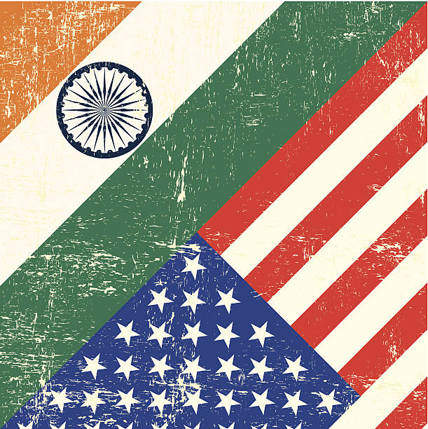сша и индийский флаг гранж - india new delhi indian culture pattern stock illustrations