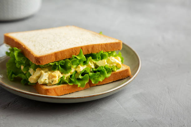 istock Homemade Egg Salad Sandwich with Lettuce on a Plate, side view. Copy space. 1875652641