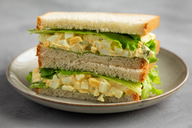 istock Homemade Egg Salad Sandwich with Lettuce on a Plate, side view. 1875652642