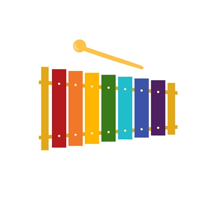 Xylophone instrument isolated on white background. Kids musical toy element in cartoon style. Vector illustration